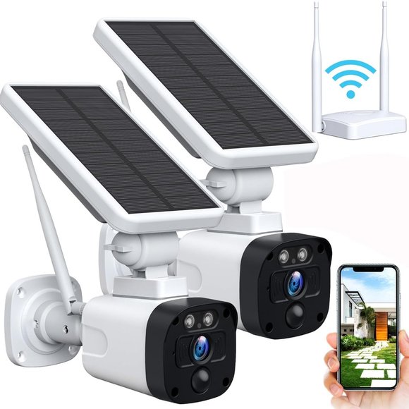 POWER FROM THE SUN! Wireless SOLAR Security Camera System Wifi 2 Cameras NEW - Picture 1 of 6